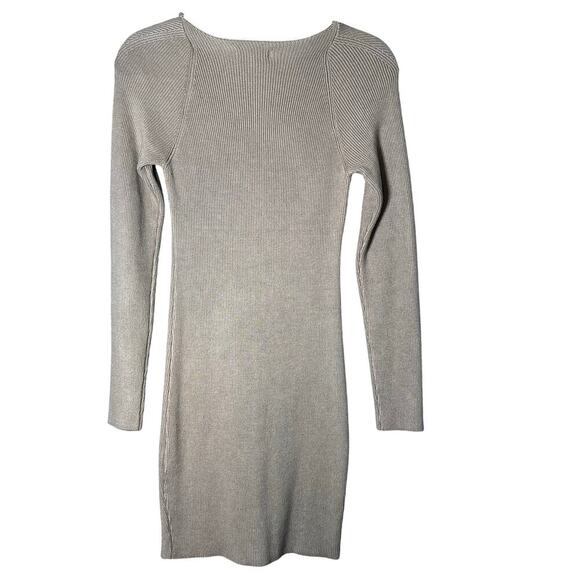 Mable Long Sleeve Mini Sweater Dress Womens M Brown Ribbed Knit Sweetheart Neck - Picture 2 of 7